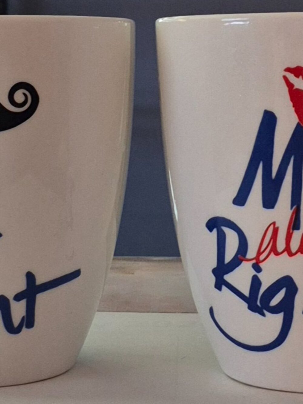 Pfaltzgraff White Ceramic Mug Set Mr Right/Mrs Always Right Whimsical 18 oz GC